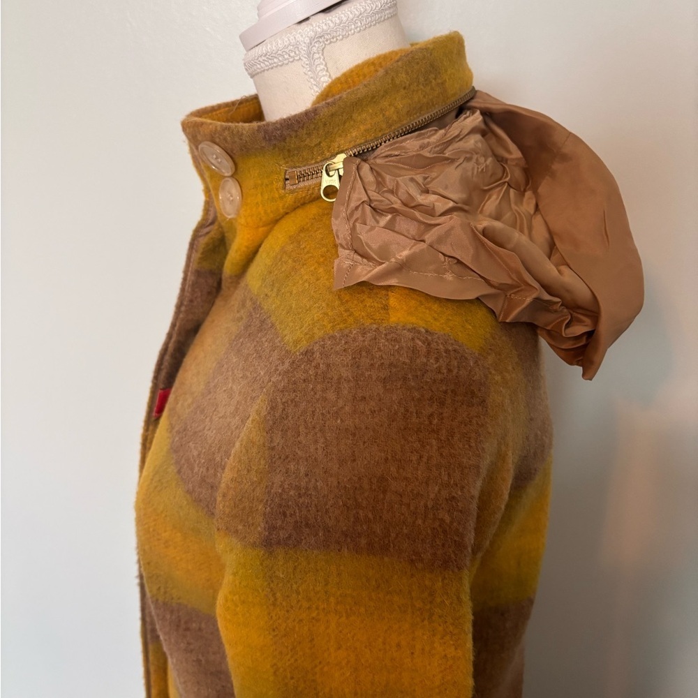 Vintage Plaid Yellow and Brown Women's Coat - Picture 5 of 16